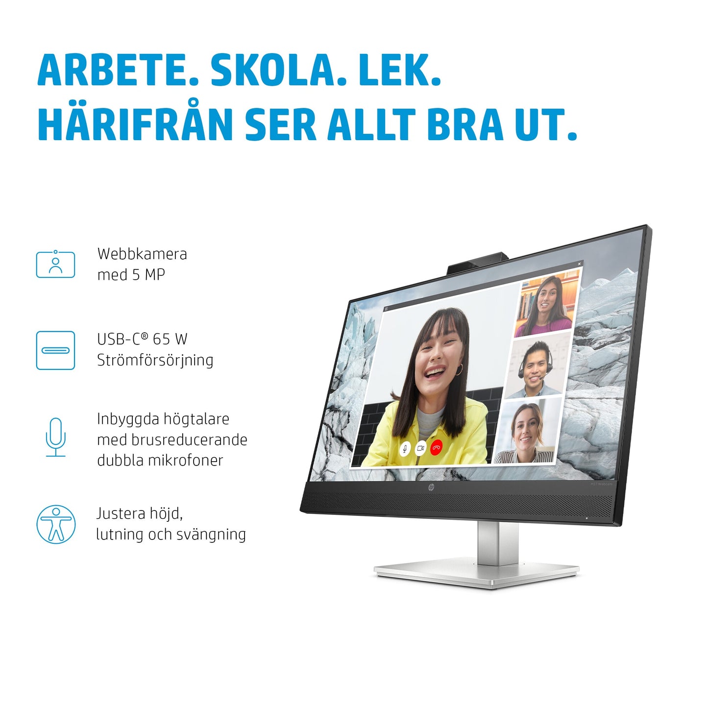 HP E-Series E27mG4 QHD USB-C-bildskärm för konferenssamtal