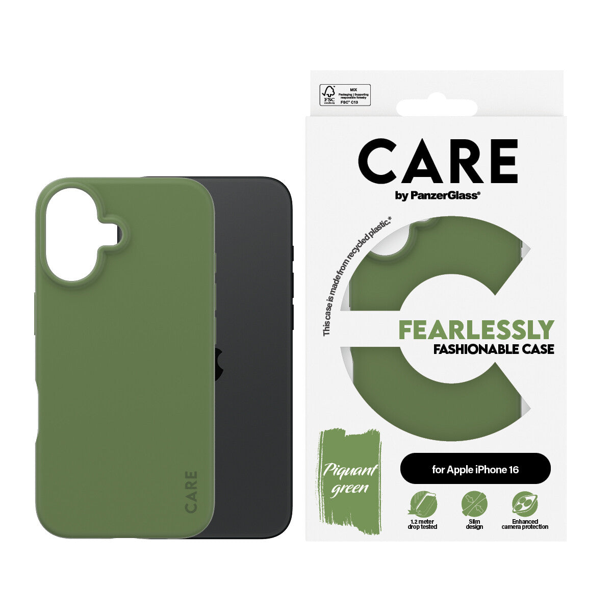 PanzerGlass CARE by PG Green iPhone16 6.1 mobiltelefonfodral Omslag Transparent