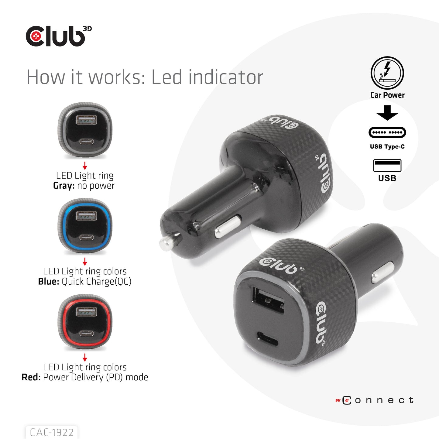 CLUB3D USB KFZ-Ladegerät 1xUSB C A 63W 12/24V retail