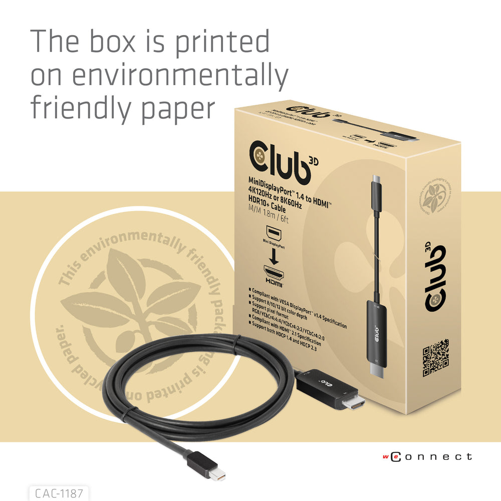 CLUB3D CAC-1187 videokabeladapter 1,8 m Mini DisplayPort HDMI Svart