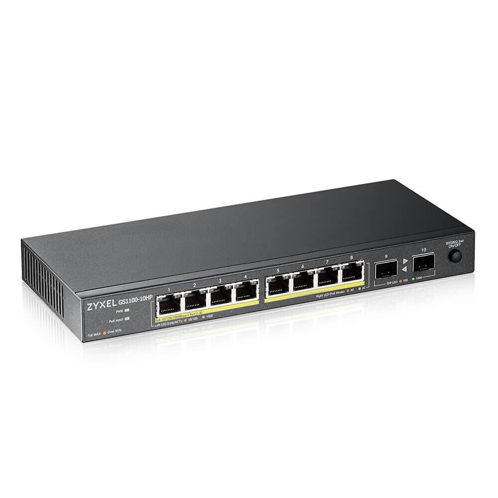 Zyxel GS1100-10HP v2 Ohanterad Gigabit Ethernet (10/100/1000) Strömförsörjning via Ethernet (PoE) stöd Svart