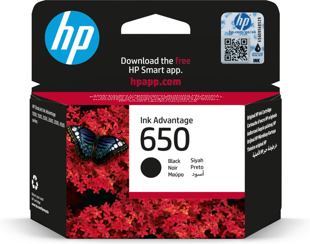 HP 650 Black Original Ink Advantage Cartridge bläckpatroner 1 styck Standardavkastning Svart