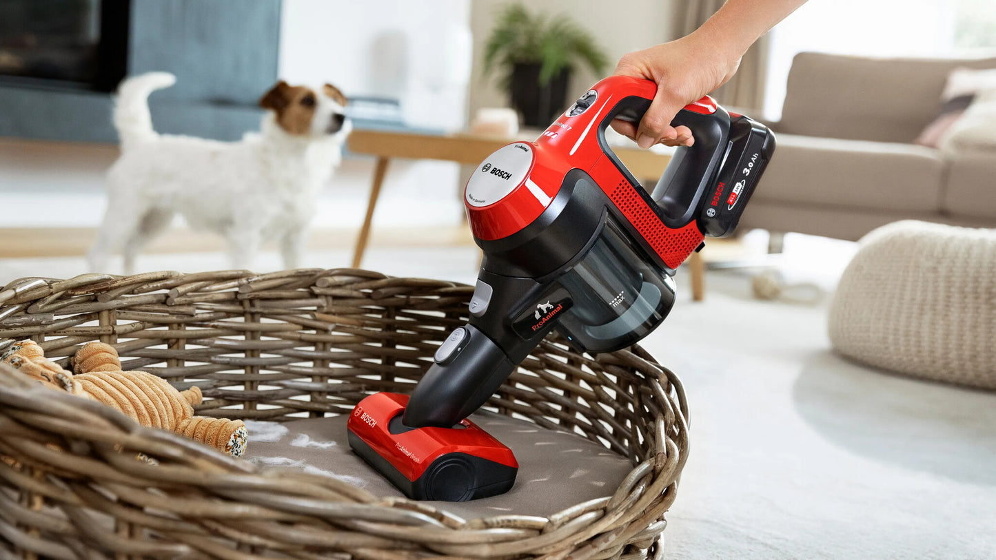 Bosch BCS711PET upprättstående dammsugare och elektrisk sopborste Skaftdammsugare Batteri Torr Utan påse 0,3 l Svart, Röd 3 Ah