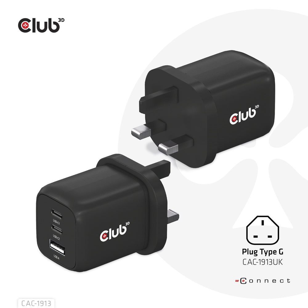 CLUB3D CAC-1913 mobilladdare Mobiltelefon, Bärbar dator, Smartphone, Universal Svart AC Snabb laddning inomhus