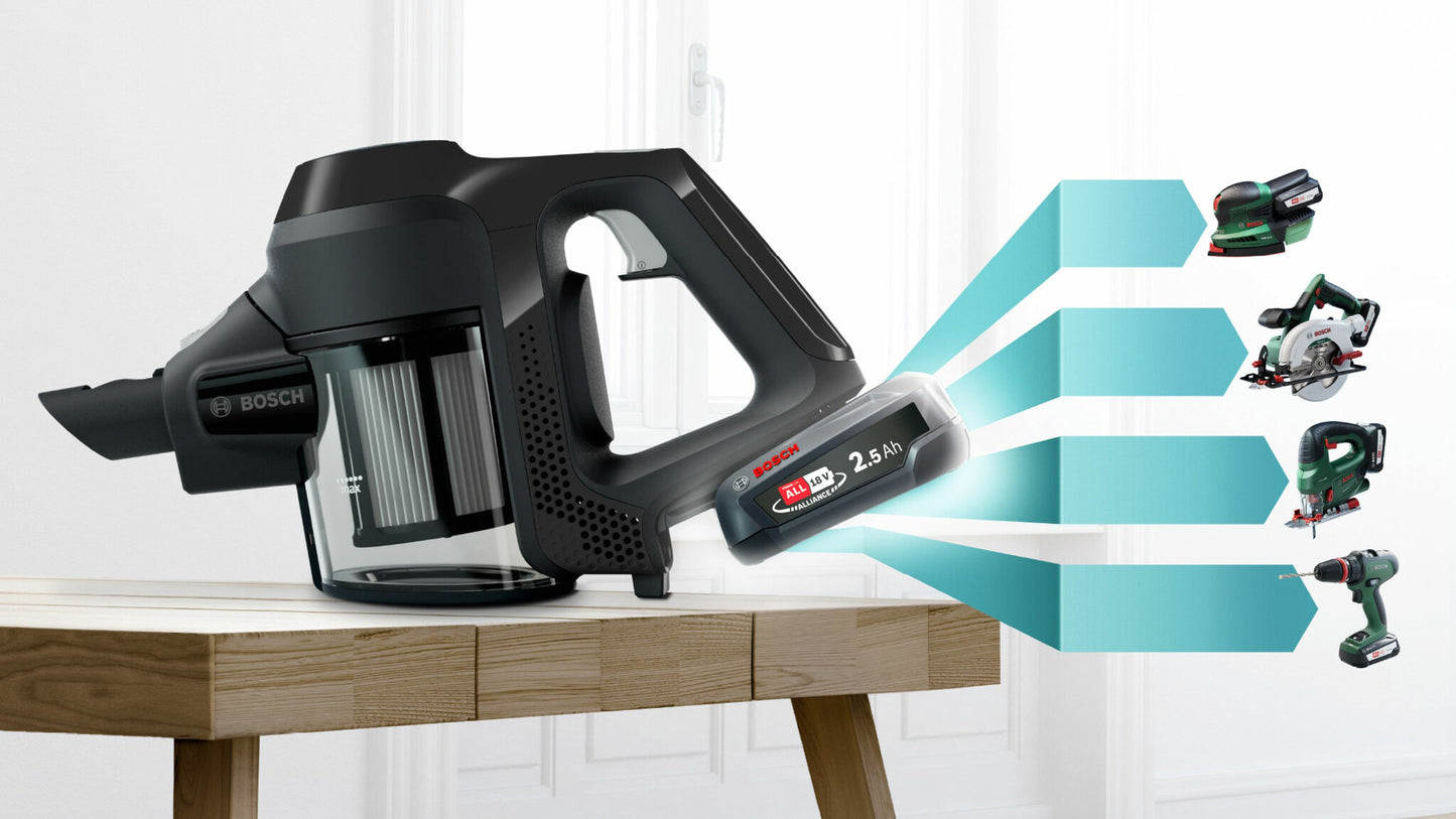 Bosch Serie 6 BBS611BSC upprättstående dammsugare och elektrisk sopborste 2-in-1 stick vacuum Batteri Torr Utan påse Svart 2,5 Ah
