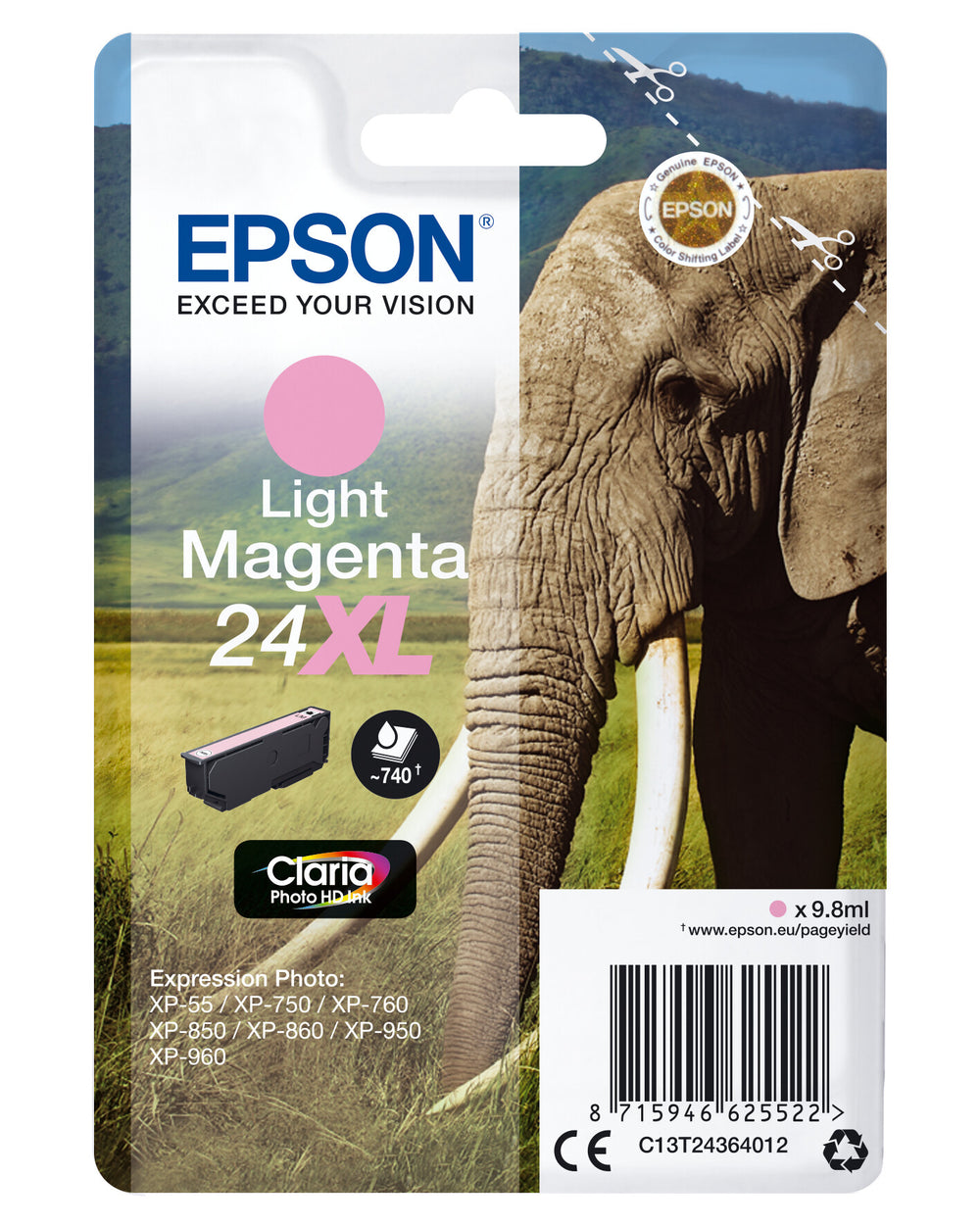 Epson Elephant Enpack ljus magenta 24XL Claria Photo HD-bläck