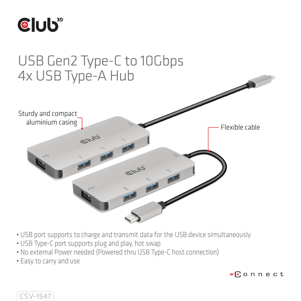 CLUB3D CSV-1547 gränssnittshubbar USB 3.2 Gen 2 (3.1 Gen 2) Type-C 10000 Mbit/s Svart, Silver