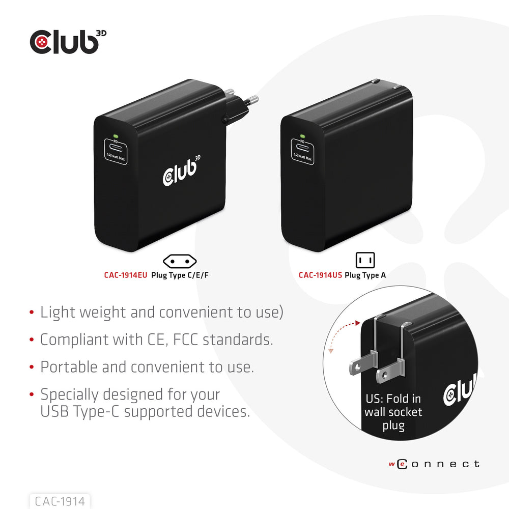 CLUB3D CAC-1914 mobilladdare Babymonitor med display, Skäggtrimmer, Digital videokamera, Digitalkamera, Spelkontroller, Hörlurar, Headset, Mobiltelefon, Bärbar dator, Powerbank, Smartphone, Smartwatch, Surfplatta, Universal, Klocka, Kroppsburen teknik Sva