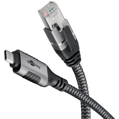 Goobay 70697 kabelomvandlare (hane/hona) USB C RJ-45 Svart, Silver
