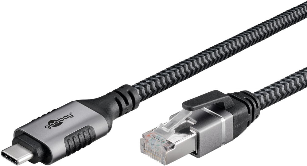 Goobay 70697 kabelomvandlare (hane/hona) USB C RJ-45 Svart, Silver