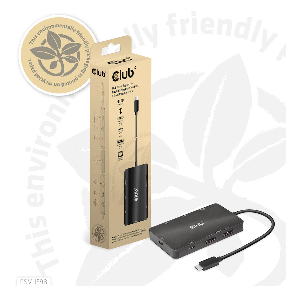 CLUB3D CSV-1598 dockningsstationer för bärbara datorer USB 3.2 Gen 2 (3.1 Gen 2) Type-C Svart