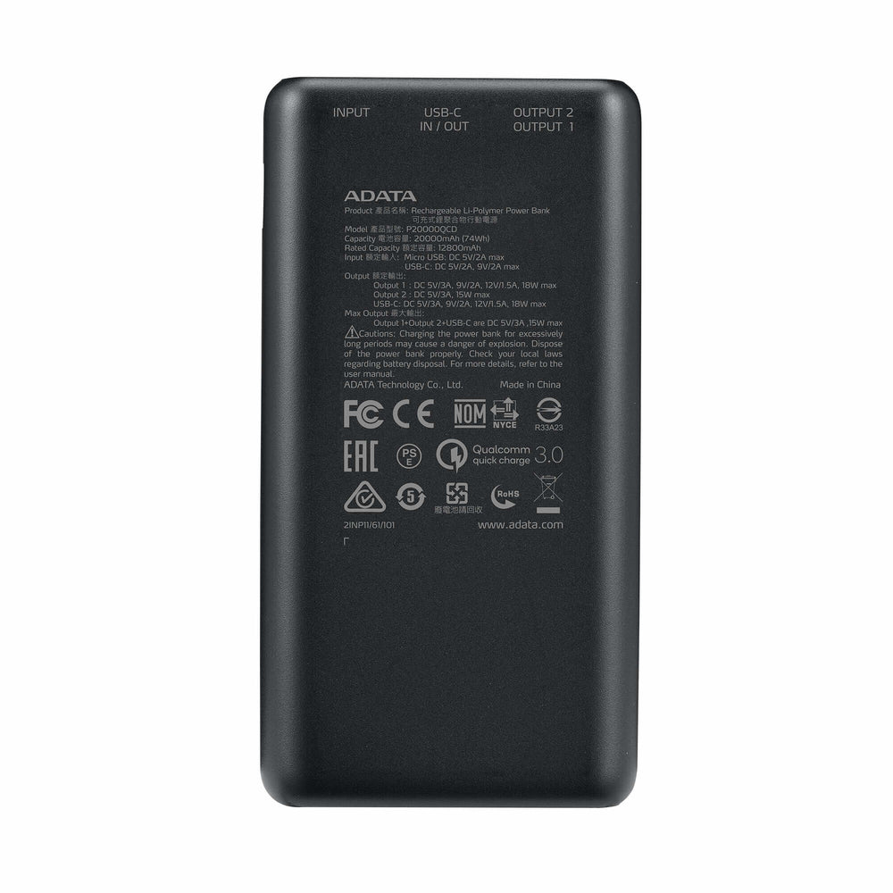 ADATA P20000QCD Litium Polymer (LiPo) 20000 mAh Svart