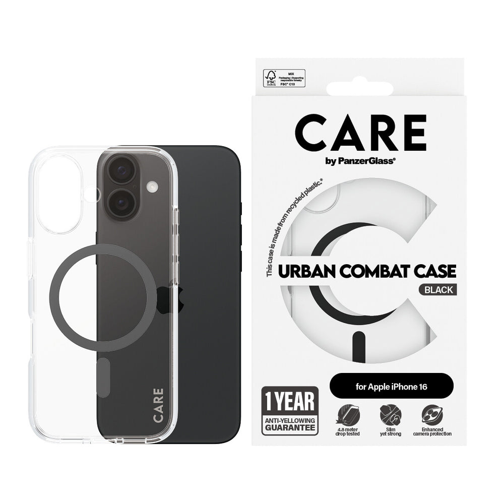 PanzerGlass CARE by PG BLK MagSafe iPhone16 6.1 mobiltelefonfodral Omslag Transparent