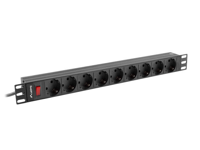 Lanberg PDU-09F-0300-BK grenuttag 9 AC-utgångar 1U Svart, Grå