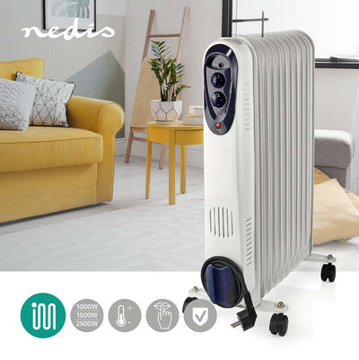 Nedis HTOI30WT11 elektrisk rumsvärmare inomhus Vit 2500 W Elektrisk oljevärmare