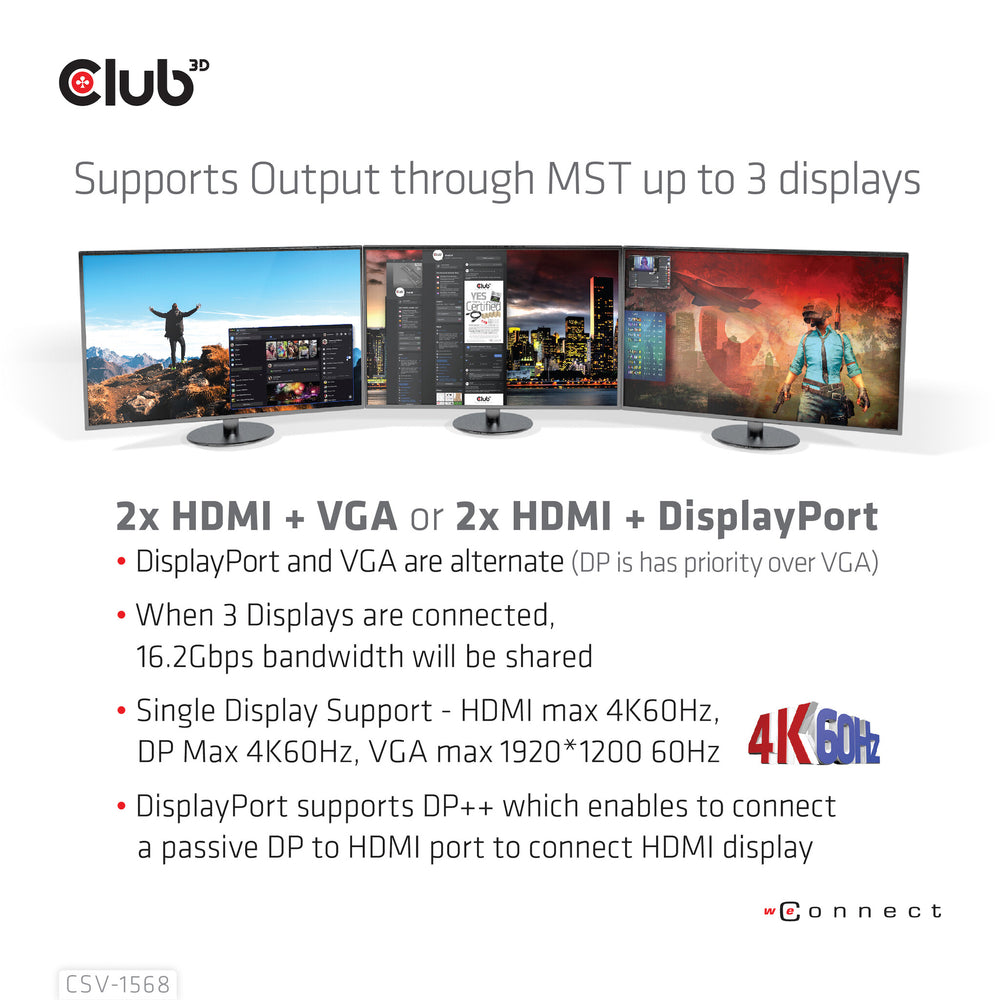 CLUB3D CSV-1568 dockningsstationer för bärbara datorer Dockning USB 3.2 Gen 2 (3.1 Gen 2) Type-C Metallisk
