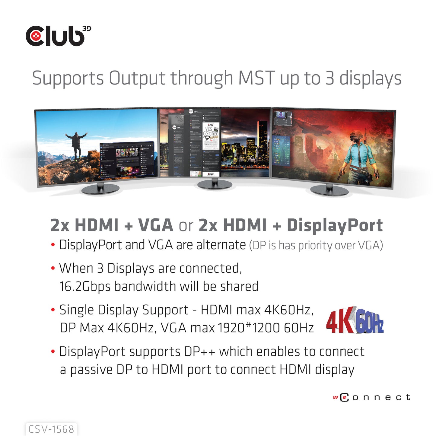 CLUB3D CSV-1568 dockningsstationer för bärbara datorer Dockning USB 3.2 Gen 2 (3.1 Gen 2) Type-C Metallisk