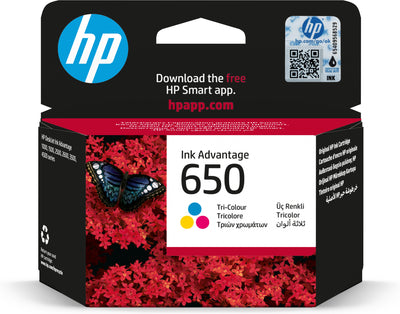 HP 650 Tri-color Original Ink Advantage Cartridge bläckpatroner 1 styck Standardavkastning Cyan, Magenta, Gul
