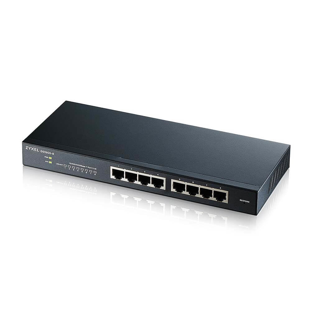 Zyxel GS1900-8 hanterad L2 Gigabit Ethernet (10/100/1000) Svart