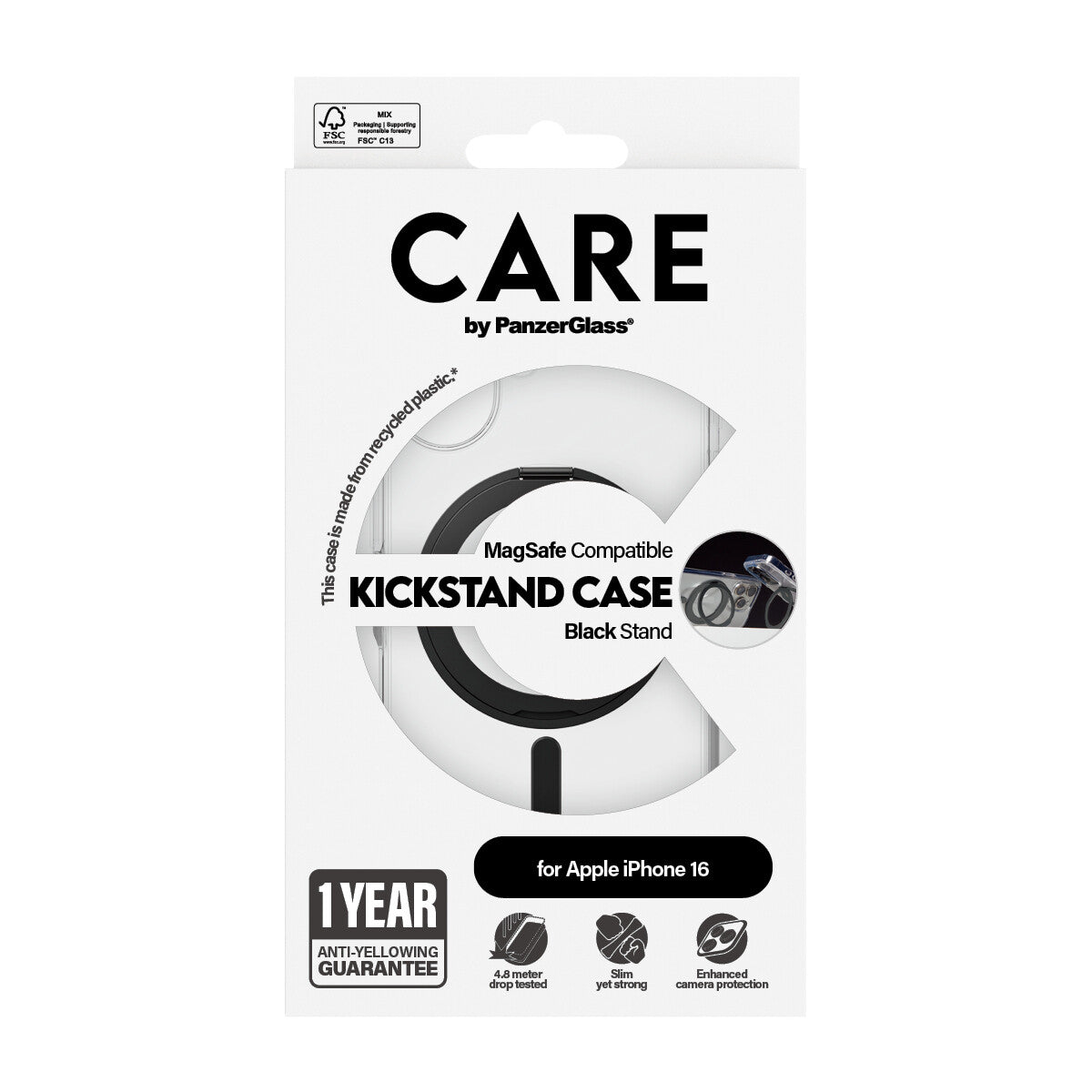 PanzerGlass CARE by PG BLK Kick/MagS iPhone16 6.1 mobiltelefonfodral Omslag Transparent