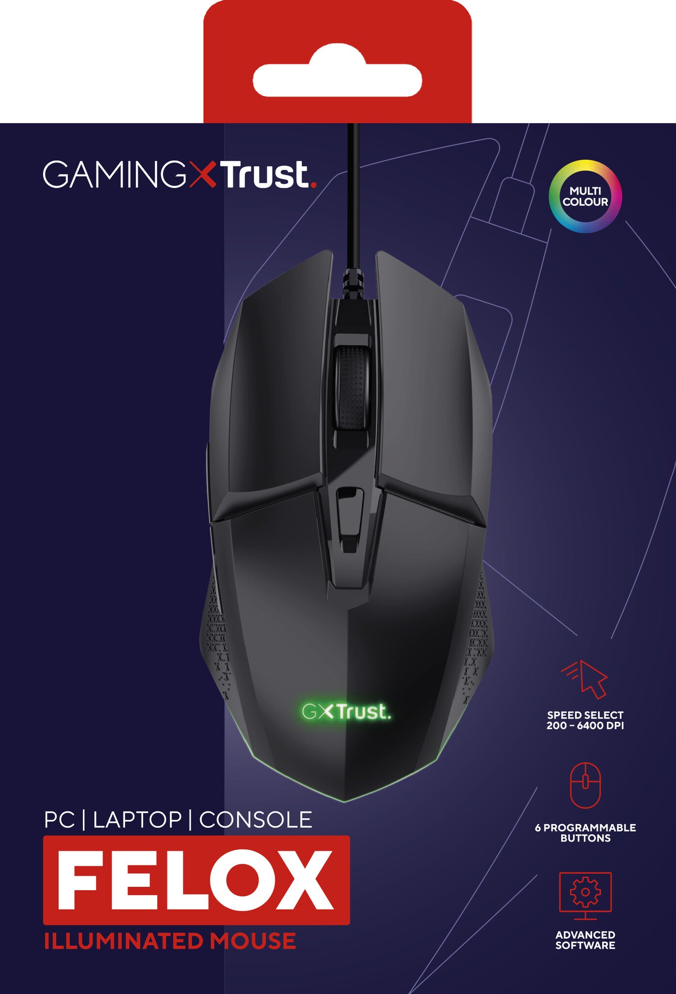 Trust GXT 109 Felox datormöss Spela högerhand USB Type-A Optisk 6400 DPI