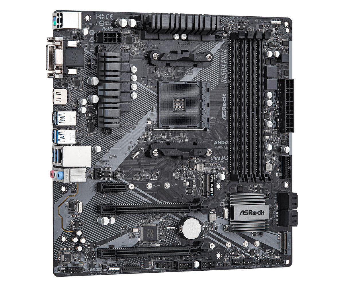Asrock B450M Pro4 R2.0 AMD B450 Uttag AM4 micro ATX