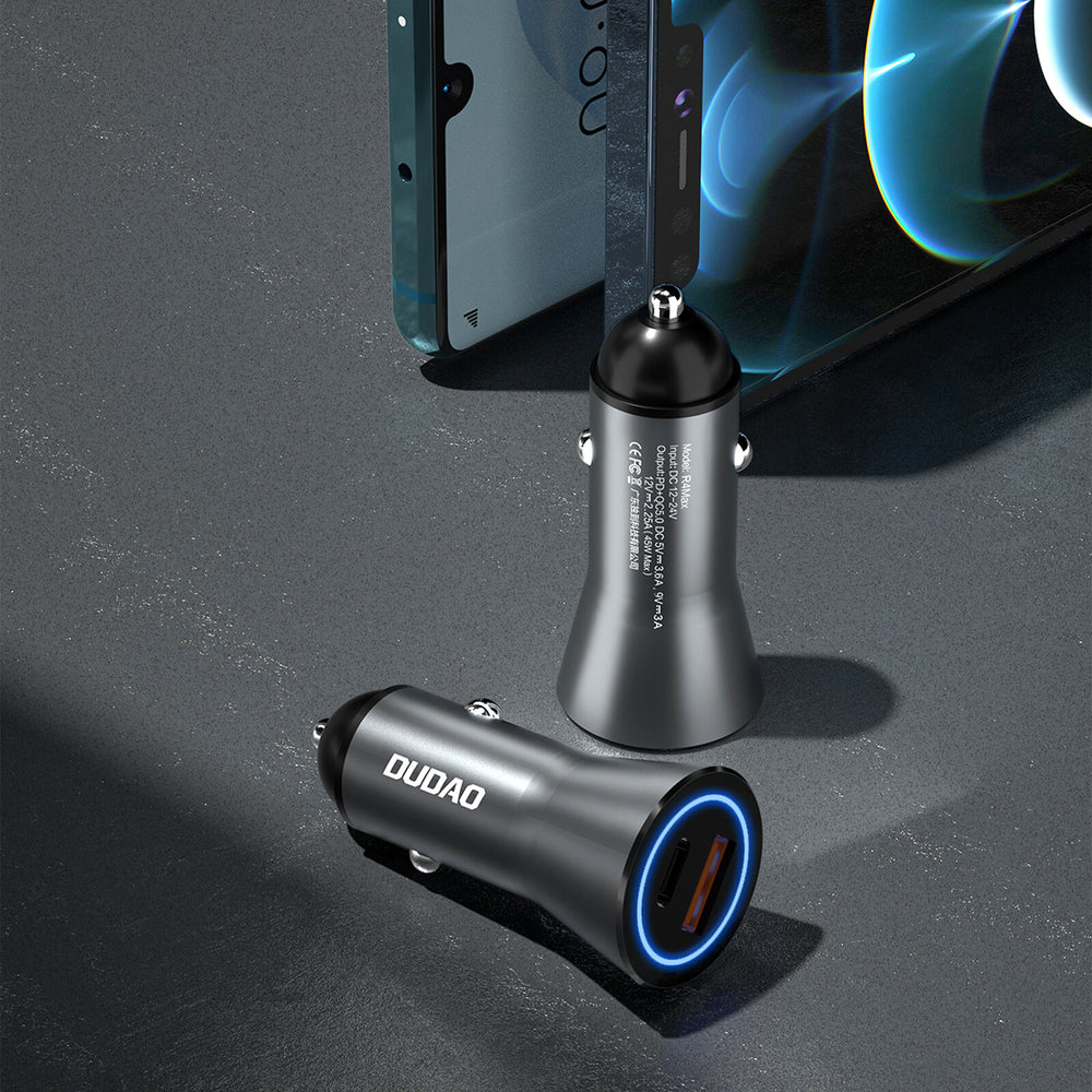 DUDAO Car Charger 45W PD+ QC5.0 1xUSB+1XType C Universal Silver Cigarr tändare Snabb laddning Automatisk