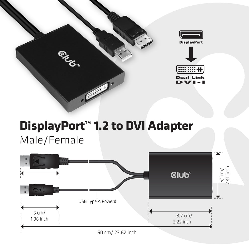 CLUB3D cac-1010 Displayport/usb DVI-I Daul link Svart, Vit