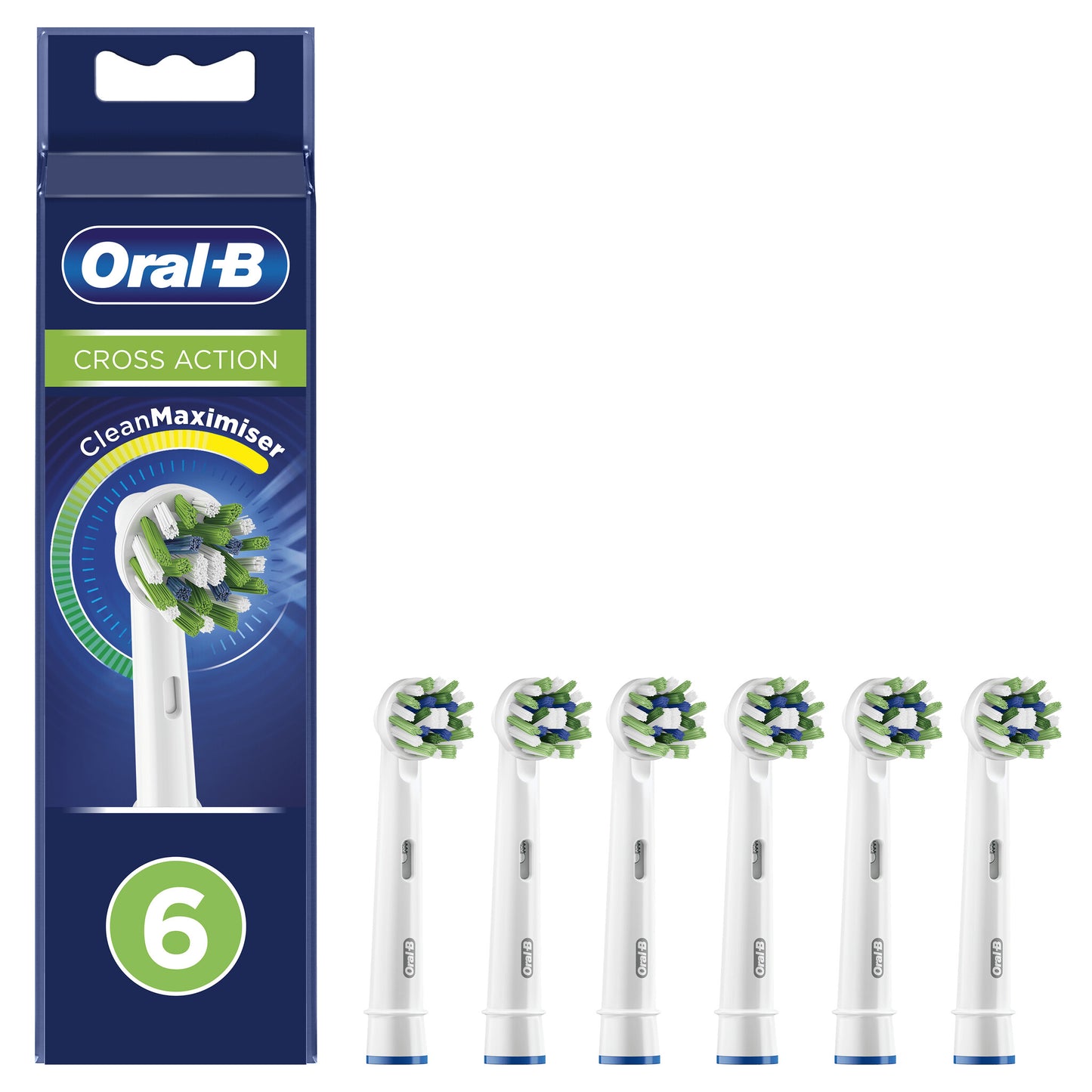 Oral-B CrossAction 80339345 tandborsthuvuden 6 styck Blå, Grön, Vit