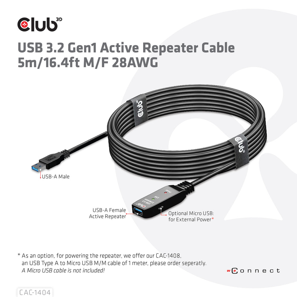 CLUB3D CAC-1404 USB-kablar 5 m USB 3.2 Gen 1 (3.1 Gen 1) USB A Svart