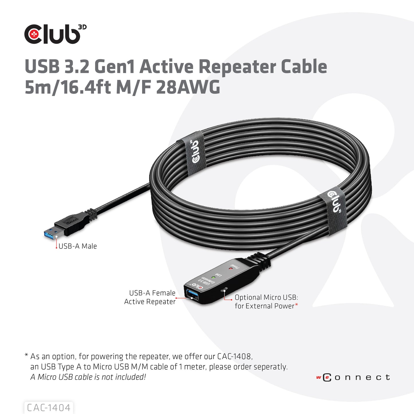 CLUB3D CAC-1404 USB-kablar 5 m USB 3.2 Gen 1 (3.1 Gen 1) USB A Svart