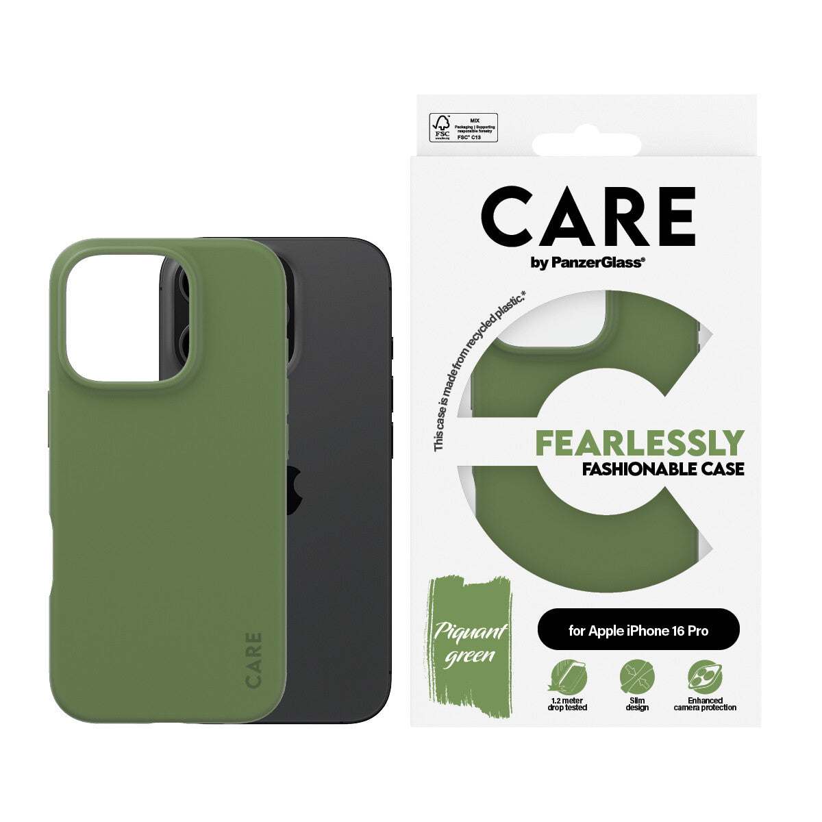 PanzerGlass CARE by PG Green iPhone16 6.3 Pro mobiltelefonfodral Omslag Transparent