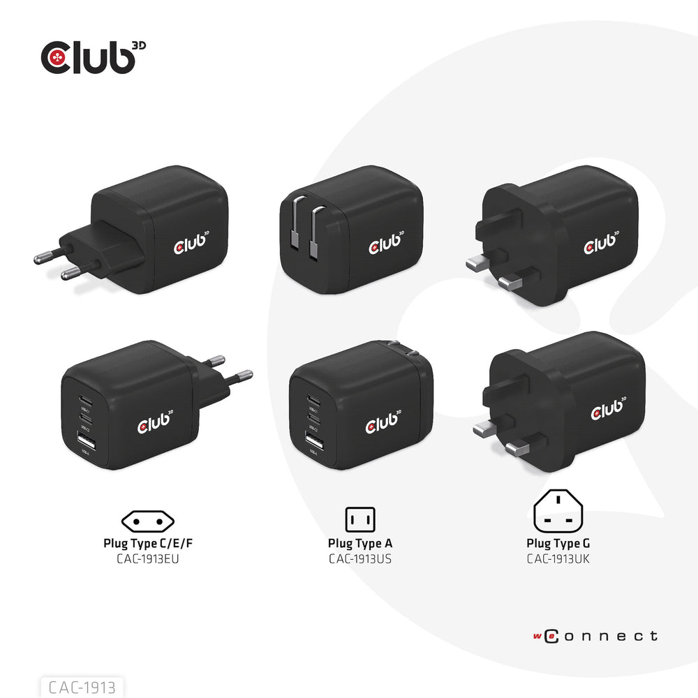 CLUB3D CAC-1913 mobilladdare Mobiltelefon, Bärbar dator, Smartphone, Universal Svart AC Snabb laddning inomhus