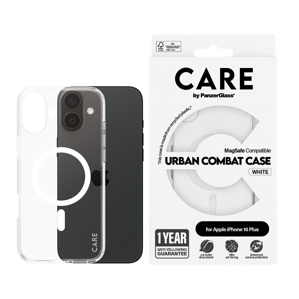 PanzerGlass CARE by PG White MagSafe iPhone16 6.7 mobiltelefonfodral Omslag Transparent